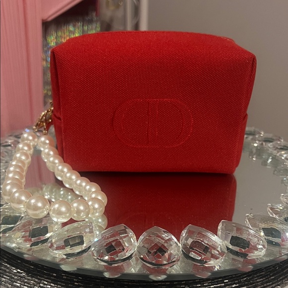 Red Dior Pouch with Pearl Wristlet Attached - Picture 1 of 6